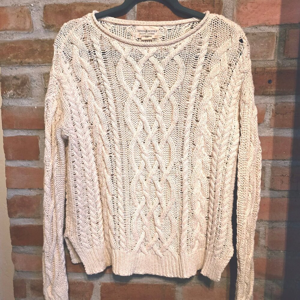 Ralph Lauren Denim & Supply Cable Knit Fisherman Sweater, Medium